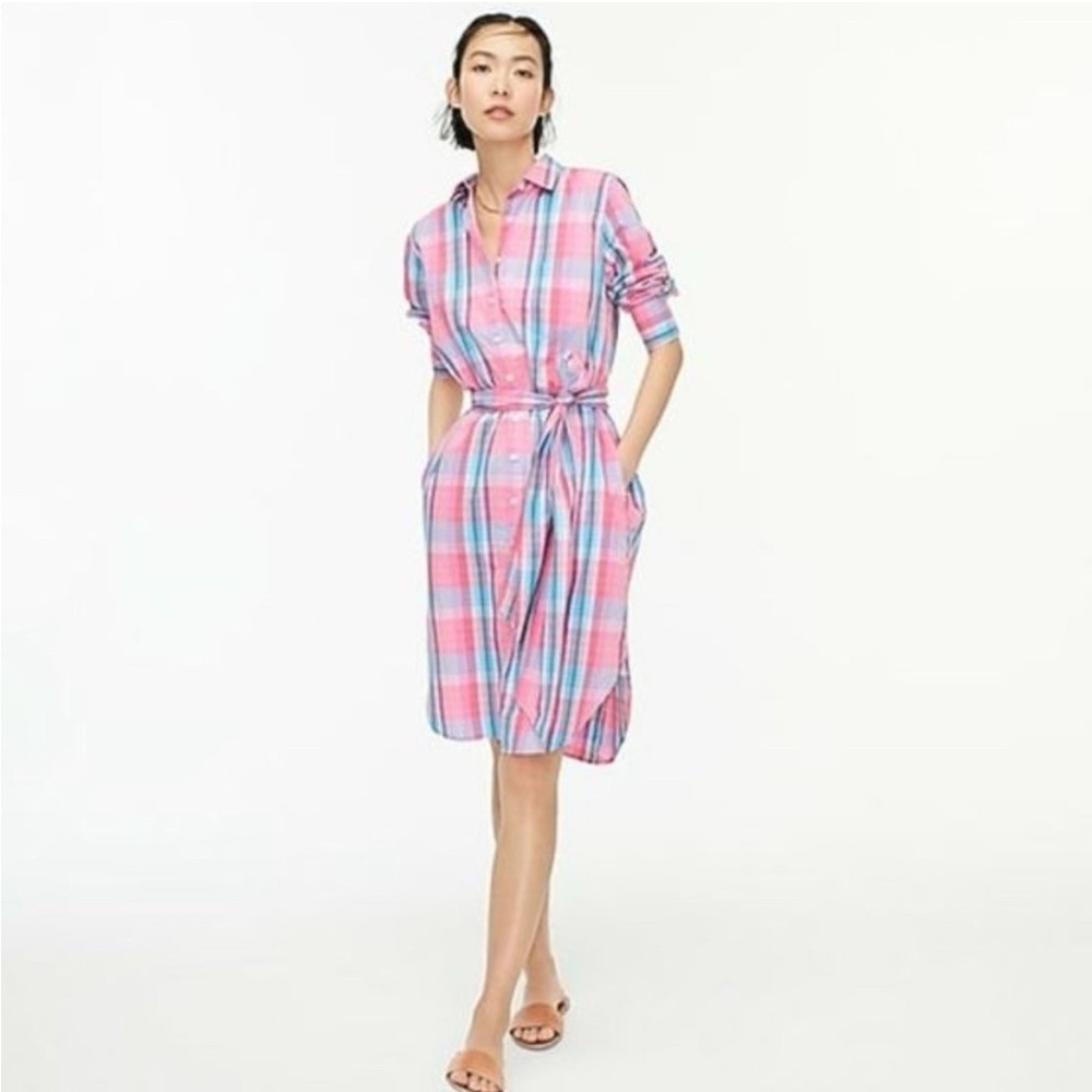 J.Crew Madras Plaid Classic Fit Shirt Dress - Picture 2 of 7